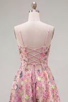 Load image into Gallery viewer, Pink Short Floral Spaghetti Straps A Line Homecoming Dress with Pockets