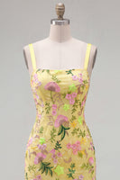 Load image into Gallery viewer, Butter Yellow Floral Tight Ruffled Short Homecoming Dress