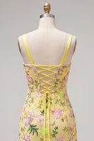 Load image into Gallery viewer, Butter Yellow Floral Tight Ruffled Short Homecoming Dress
