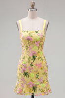 Load image into Gallery viewer, Floral Butter Yellow Tight Short Homecoming Dress with Ruffles
