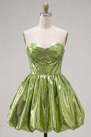 Load image into Gallery viewer, Yellow Metallic Ruched Sweetheart A-Line Short 80s Homecoming Dress
