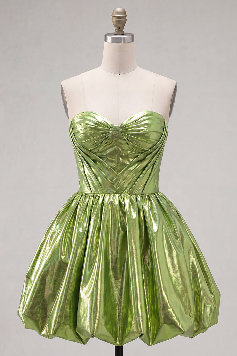 Load image into Gallery viewer, Yellow Metallic Ruched Sweetheart A-Line Short 80s Homecoming Dress