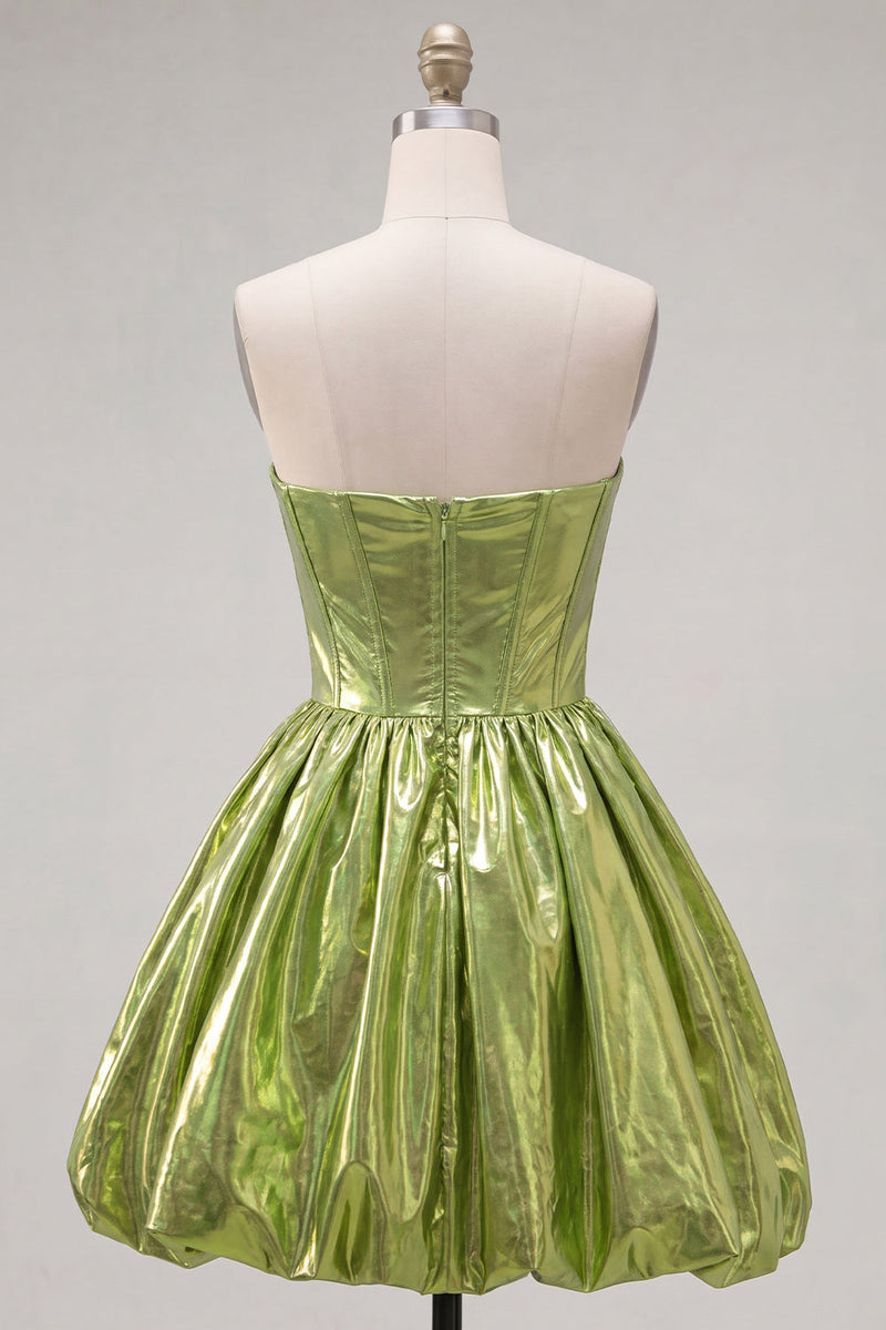 Load image into Gallery viewer, Yellow Metallic Ruched Sweetheart A-Line Short 80s Homecoming Dress