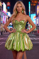 Load image into Gallery viewer, Yellow Metallic Ruched Sweetheart A-Line Short 80s Homecoming Dress