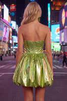 Load image into Gallery viewer, Yellow Metallic Ruched Sweetheart A-Line Short 80s Homecoming Dress