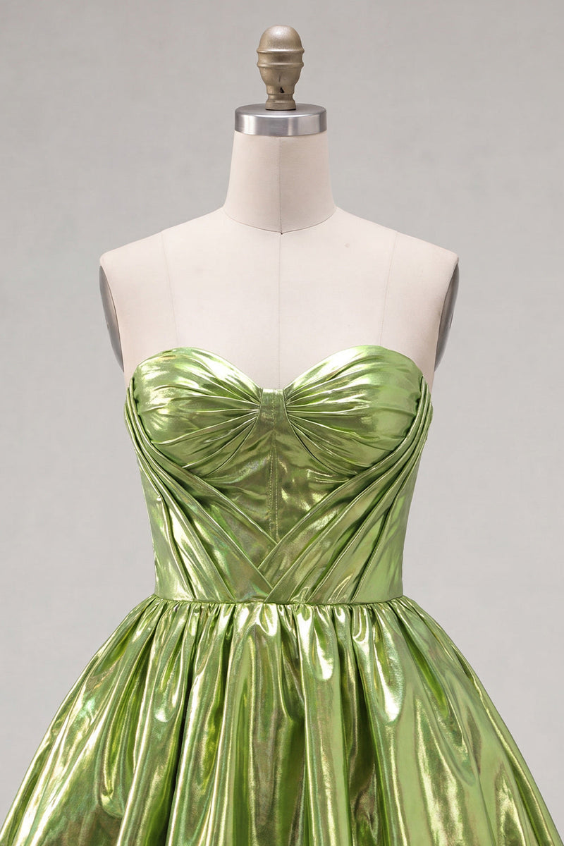 Load image into Gallery viewer, Yellow Metallic Ruched Sweetheart A-Line Short 80s Homecoming Dress