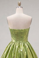 Load image into Gallery viewer, Yellow Metallic Ruched Sweetheart A-Line Short 80s Homecoming Dress