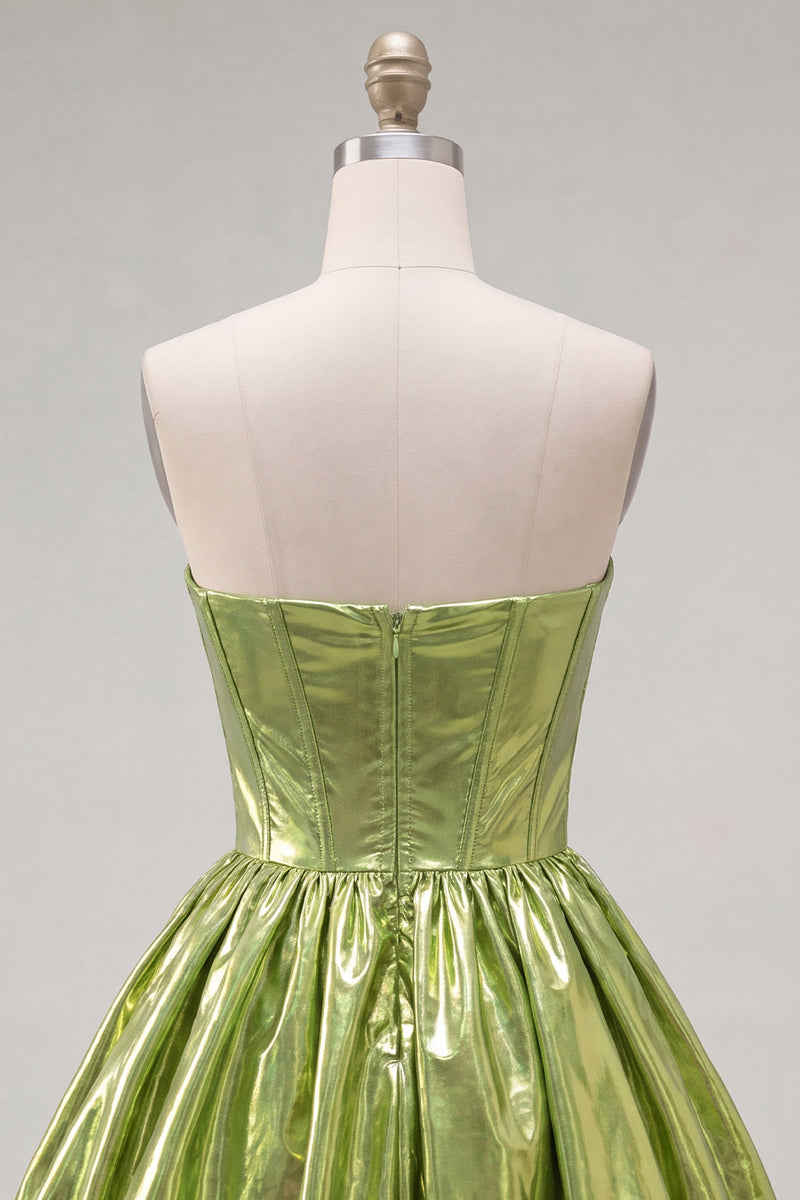 Load image into Gallery viewer, Yellow Metallic Ruched Sweetheart A-Line Short 80s Homecoming Dress