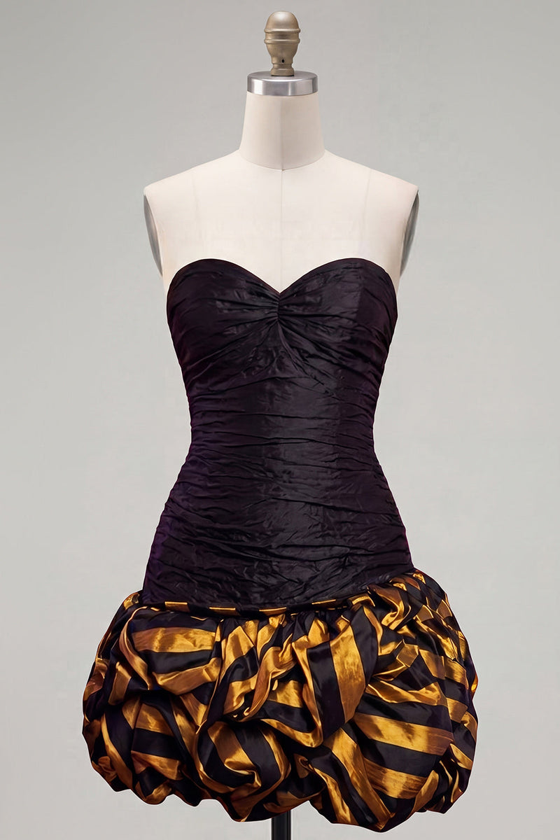 Load image into Gallery viewer, Black Golden Ruched Sweetheart Tight Short 80s Homecoming Dress