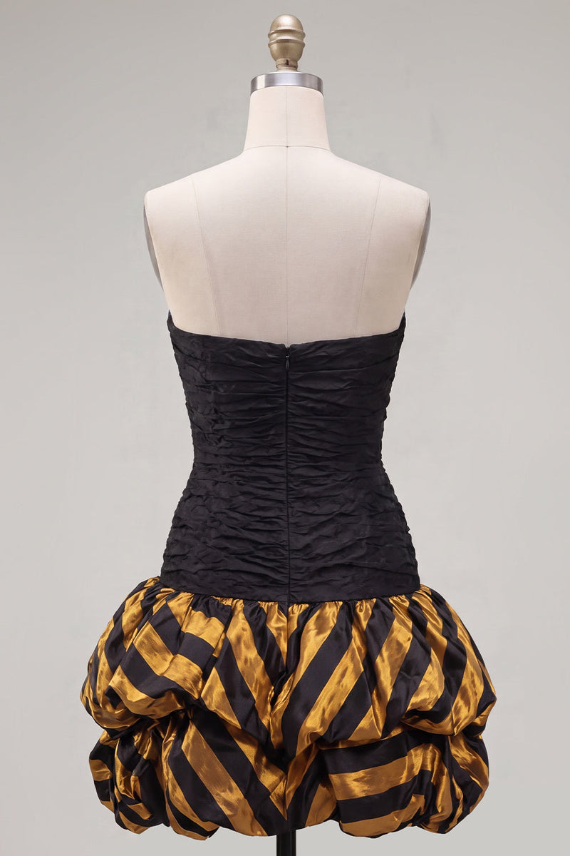 Load image into Gallery viewer, Black Golden Ruched Sweetheart Tight Short 80s Homecoming Dress