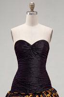 Load image into Gallery viewer, Black Golden Ruched Sweetheart Tight Short 80s Homecoming Dress