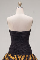 Load image into Gallery viewer, Black Golden Ruched Sweetheart Tight Short 80s Homecoming Dress