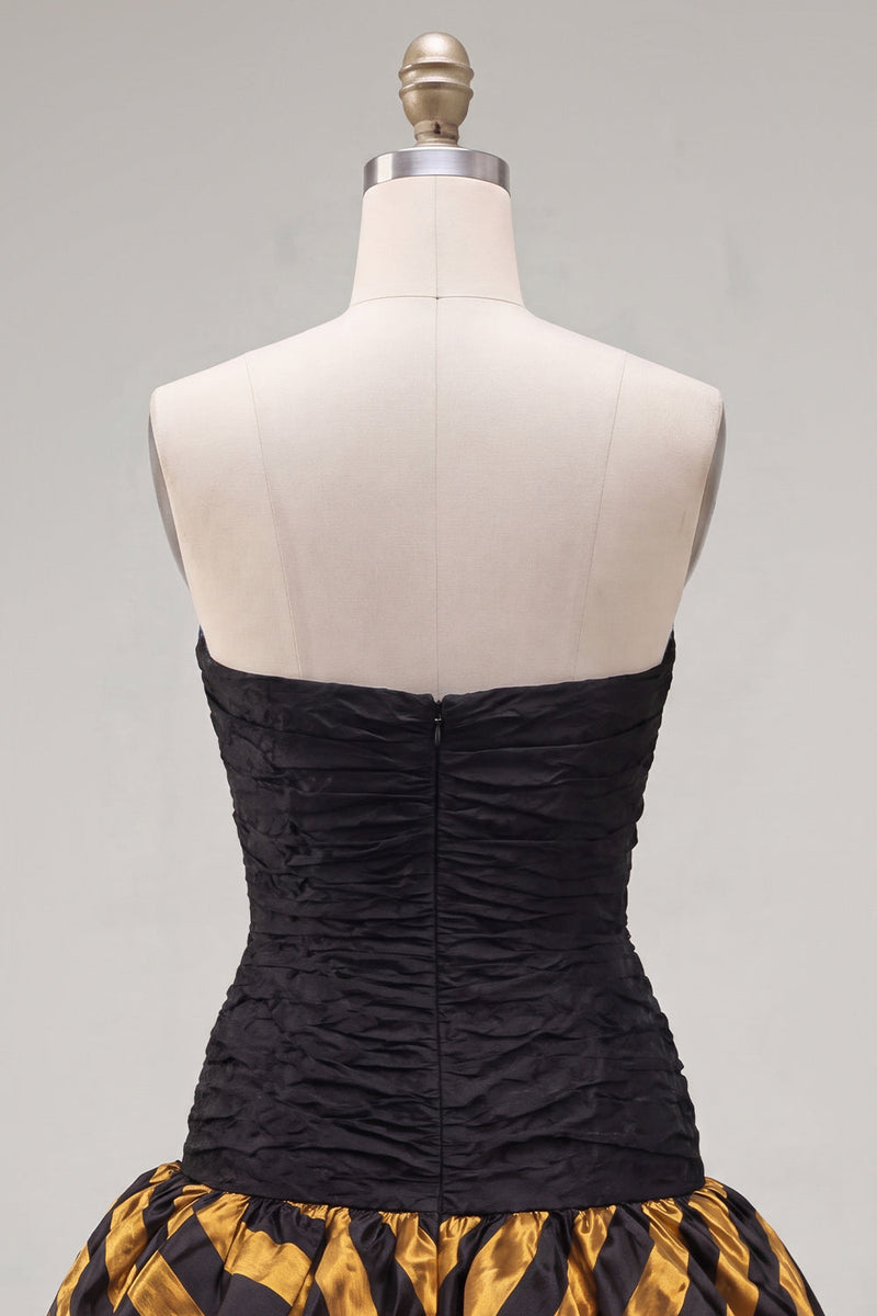 Load image into Gallery viewer, Black Golden Ruched Sweetheart Tight Short 80s Homecoming Dress
