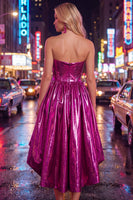 Load image into Gallery viewer, Fuchsia Ruched High-Low Metallic 80s Homecoming Dress with Pockets