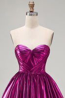 Load image into Gallery viewer, Fuchsia Ruched High-Low Metallic 80s Homecoming Dress with Pockets