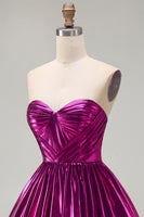 Load image into Gallery viewer, Fuchsia Ruched High-Low Metallic 80s Homecoming Dress with Pockets
