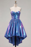 Load image into Gallery viewer, Fuchsia Ruched High-Low Metallic 80s Homecoming Dress with Pockets