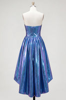 Load image into Gallery viewer, Fuchsia Ruched High-Low Metallic 80s Homecoming Dress with Pockets