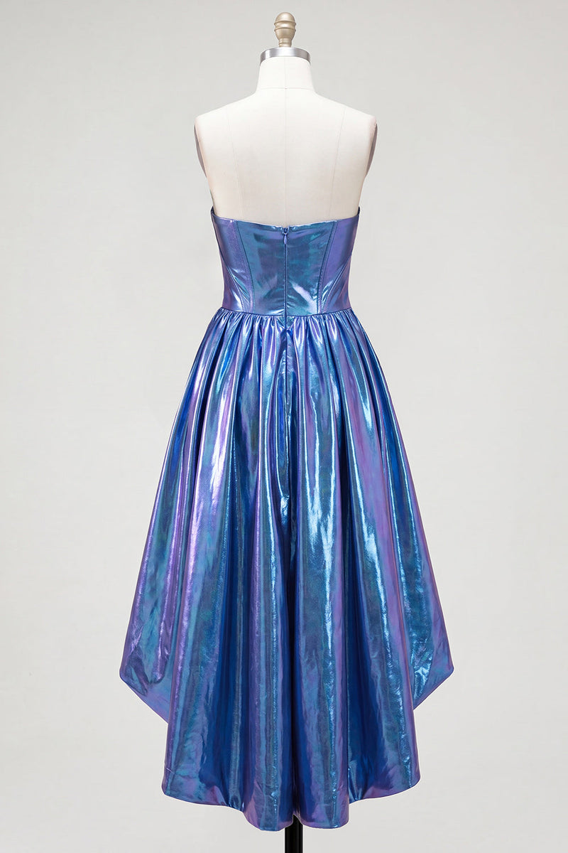 Load image into Gallery viewer, Fuchsia Ruched High-Low Metallic 80s Homecoming Dress with Pockets