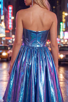 Load image into Gallery viewer, Fuchsia Ruched High-Low Metallic 80s Homecoming Dress with Pockets