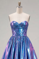 Load image into Gallery viewer, Fuchsia Ruched High-Low Metallic 80s Homecoming Dress with Pockets