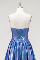 Load image into Gallery viewer, Fuchsia Ruched High-Low Metallic 80s Homecoming Dress with Pockets