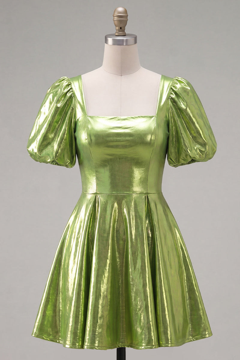 Load image into Gallery viewer, Hot Pink Metallic A-Line Short 80s Homecoming Dress with Sleeves