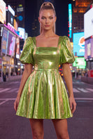 Load image into Gallery viewer, Hot Pink Metallic A-Line Short 80s Homecoming Dress with Sleeves