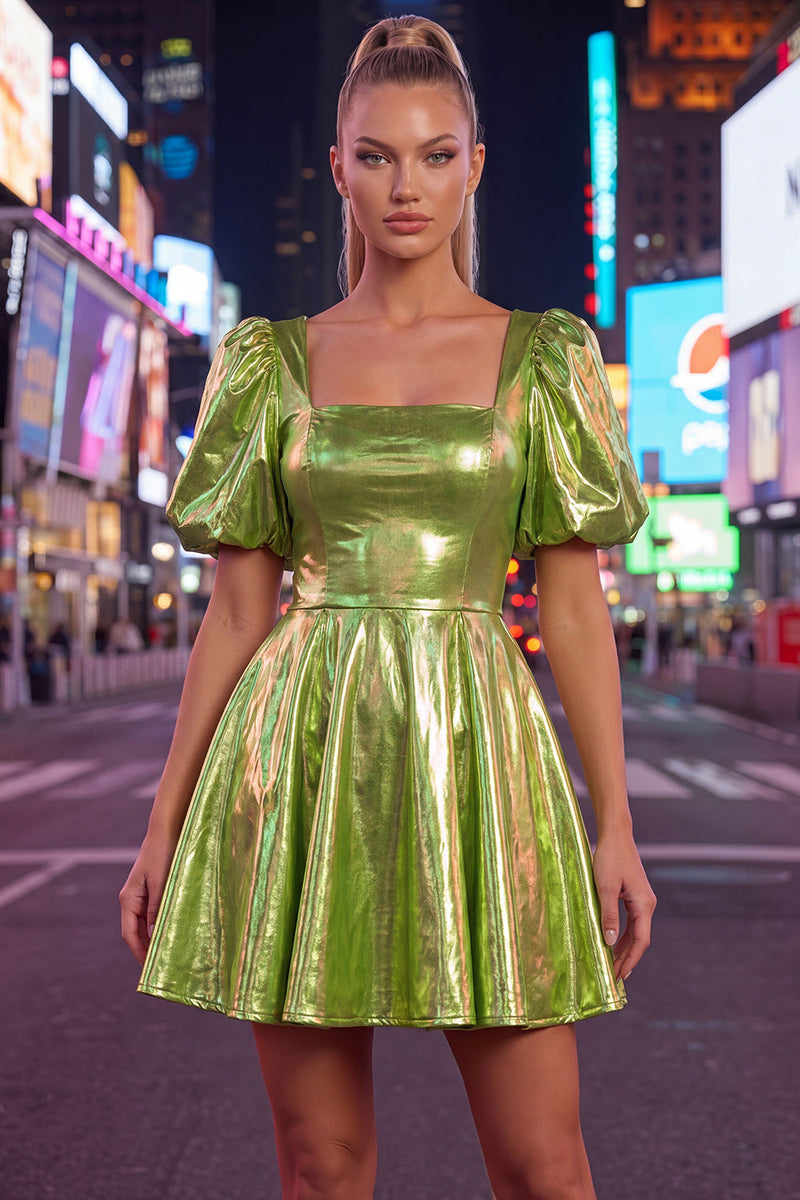 Load image into Gallery viewer, Hot Pink Metallic A-Line Short 80s Homecoming Dress with Sleeves