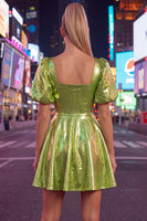 Load image into Gallery viewer, Hot Pink Metallic A-Line Short 80s Homecoming Dress with Sleeves