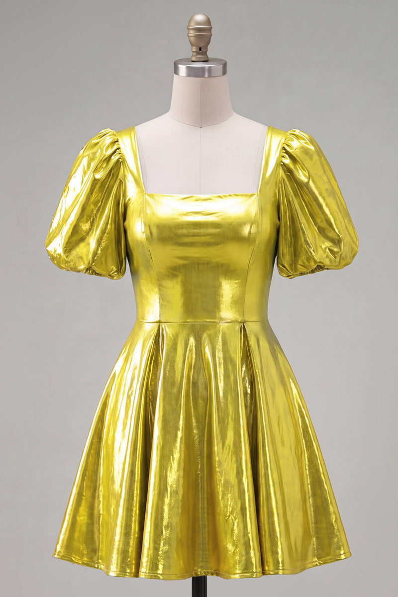 Load image into Gallery viewer, Hot Pink Metallic A-Line Short 80s Homecoming Dress with Sleeves