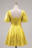 Load image into Gallery viewer, Hot Pink Metallic A-Line Short 80s Homecoming Dress with Sleeves