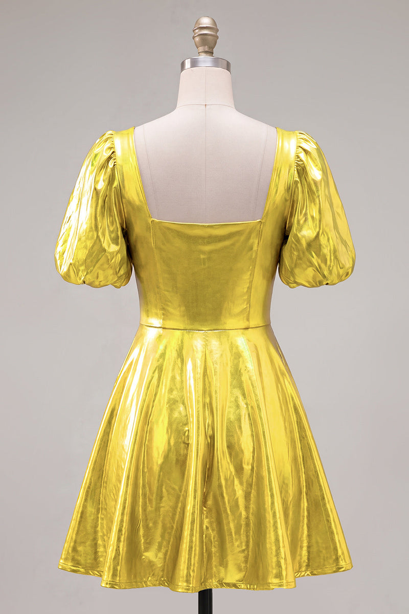 Load image into Gallery viewer, Hot Pink Metallic A-Line Short 80s Homecoming Dress with Sleeves