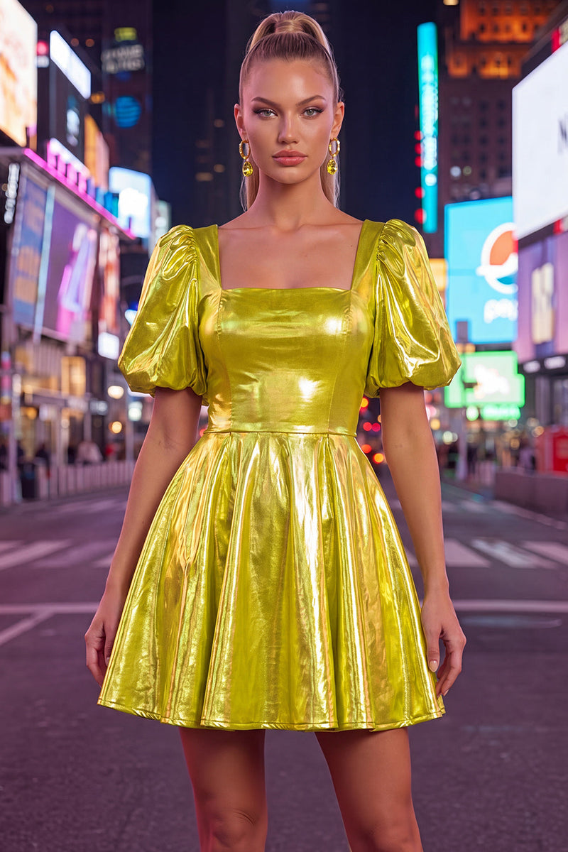 Load image into Gallery viewer, Hot Pink Metallic A-Line Short 80s Homecoming Dress with Sleeves