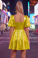 Load image into Gallery viewer, Hot Pink Metallic A-Line Short 80s Homecoming Dress with Sleeves