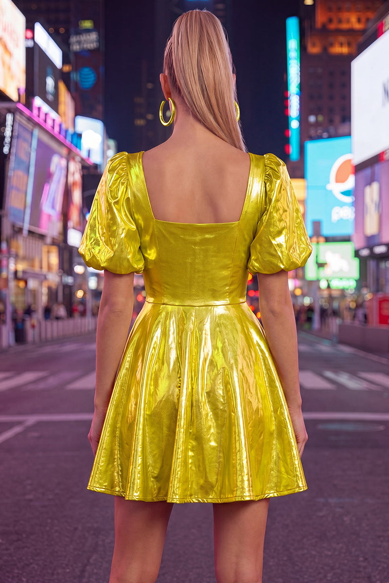 Load image into Gallery viewer, Hot Pink Metallic A-Line Short 80s Homecoming Dress with Sleeves