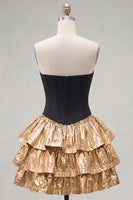 Load image into Gallery viewer, Black Golden Metallic Ruffled Corset A-Line Short 80s Homecoming Dress with Bow