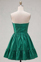 Load image into Gallery viewer, Burgundy Strapless Satin Short 80s Homecoming Dress with Bow