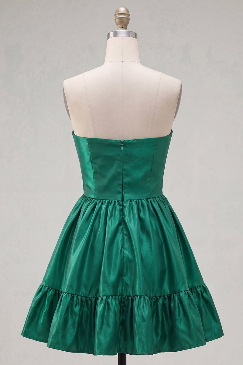 Load image into Gallery viewer, Burgundy Strapless Satin Short 80s Homecoming Dress with Bow
