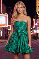 Load image into Gallery viewer, Burgundy Strapless Satin Short 80s Homecoming Dress with Bow
