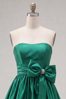 Load image into Gallery viewer, Burgundy Strapless Satin Short 80s Homecoming Dress with Bow