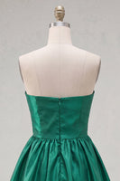 Load image into Gallery viewer, Burgundy Strapless Satin Short 80s Homecoming Dress with Bow
