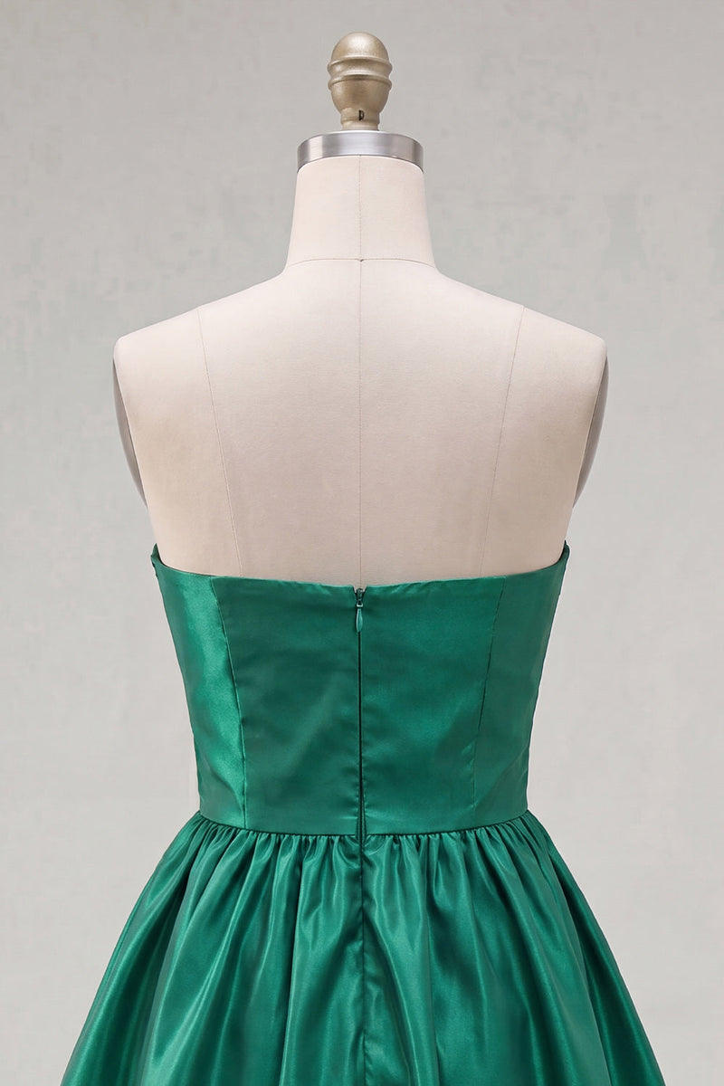 Load image into Gallery viewer, Burgundy Strapless Satin Short 80s Homecoming Dress with Bow
