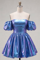 Load image into Gallery viewer, Fuchsia Metallic A-Line Short 80s Homecoming Dress with Sleeves