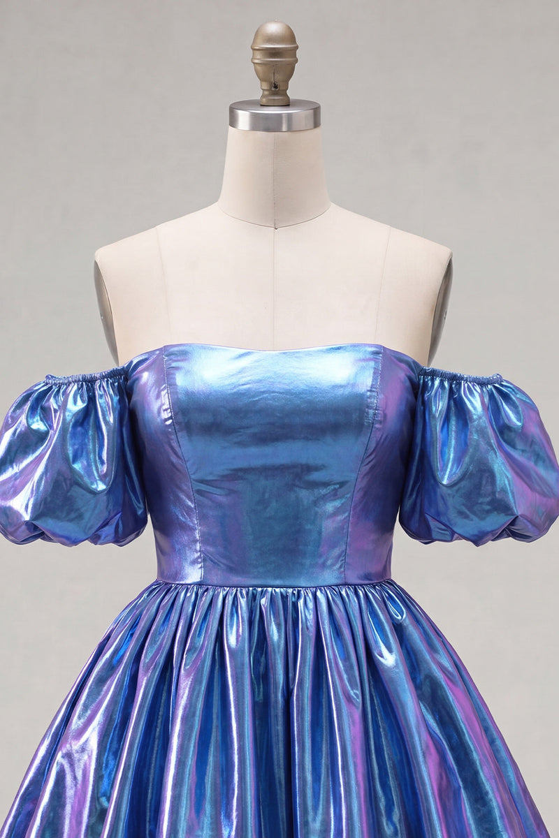 Load image into Gallery viewer, Fuchsia Metallic A-Line Short 80s Homecoming Dress with Sleeves