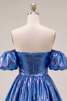 Load image into Gallery viewer, Fuchsia Metallic A-Line Short 80s Homecoming Dress with Sleeves