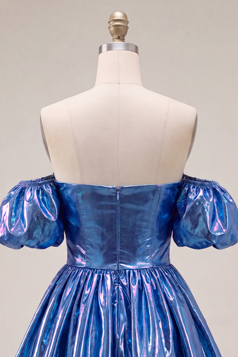 Load image into Gallery viewer, Fuchsia Metallic A-Line Short 80s Homecoming Dress with Sleeves