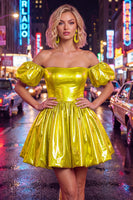 Load image into Gallery viewer, Fuchsia Metallic A-Line Short 80s Homecoming Dress with Sleeves