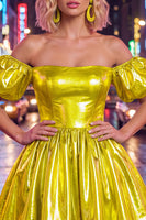 Load image into Gallery viewer, Fuchsia Metallic A-Line Short 80s Homecoming Dress with Sleeves