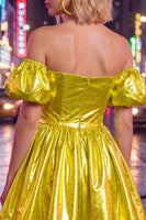 Load image into Gallery viewer, Fuchsia Metallic A-Line Short 80s Homecoming Dress with Sleeves